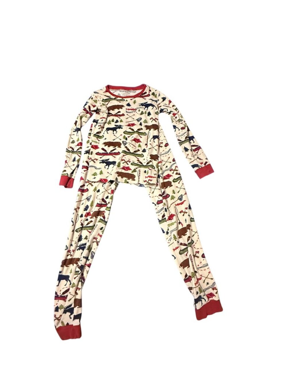 Little Blue House Kids Long Sleeve Woodland Print Pajamas Size 10 Cream & Red